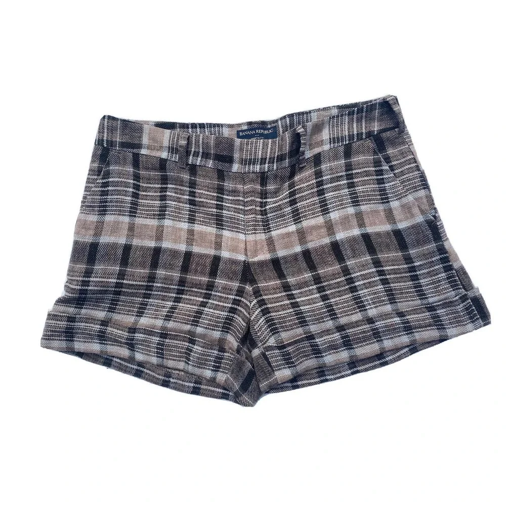 Banana Republic Shorts Women's Size 8 Martin Fit Brown Plaid Cuffed Shorts - Picture 1 of 12